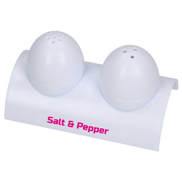 Salz- und Pfefferstreuer – kleines Set aus Salz- und Pfefferstreuer mit Halterung aus Kunststoff