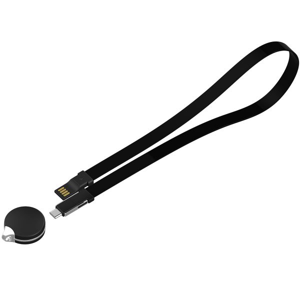Circle 3 in 1 Lanyard-Ladekabel mit Sicherheitverschluss – mit USB 2.0 auf 3 in 1 Micro-USB, Type-C und Lightning Stecker