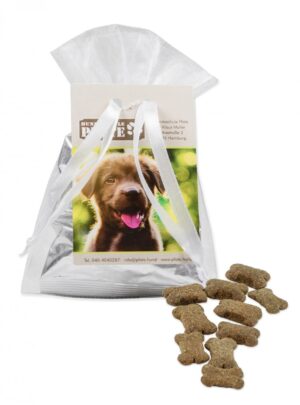 Hunde-Leckerli im Organzabeutel als Werbeartikel mit Logo im PRESIT Online-Shop bedrucken lassen