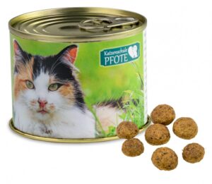 Katzen-Leckerli-Konserve als Werbeartikel mit Logo im PRESIT Online-Shop bedrucken lassen