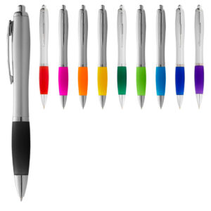 Kugelschreiber mit Griffzonen in unterschiedlichen Farben mit Logo WER GmbH