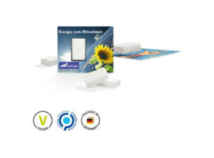 Energie Karte aus weißem Karton Traubenzuckertablette m. Vit C als Werbeartikel mit Logo bedrucken