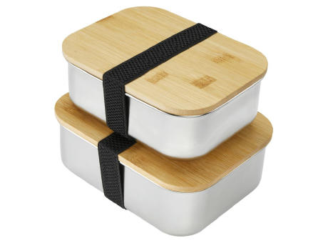 Lunchbox 1350 ml aus Edelstahl mit Bambus-Deckel als Werbeartikel mit Logo bedrucken