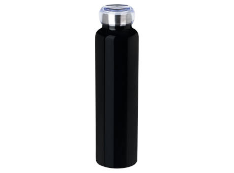 Schwarze Edelstahl-Thermosflasche 750 ml mit doppelwandiger Vakuum-Isolierung glänzend lackiert als Werbeartikel mit Logo bedrucken