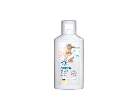50 ml Flasche - Sonnenmilch LSF 50 (sensitiv) - Body Label als Werbeartikel mit Logo bedrucken