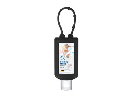 50 ml Bumper schwarz - Sonnenmilch LSF 50 (sensitiv) - Body Label als Werbeartikel mit Logo bedrucken