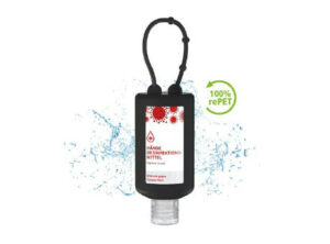 50 ml Bumper schwarz - Hände-Desinfektionsgel (DIN EN 1500) - Body Label als Werbeartikel mit Logo bedrucken