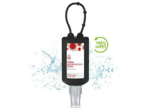 50 ml Bumper schwarz - Hände-Desinfektionsspray (DIN EN 1500) - Body Label als Werbeartikel mit Logo bedrucken