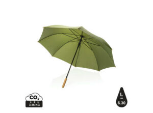 27" Impact AWARE™ RPET 190T Auto-Open Bambus-Schirm als Werbeartikel mit Logo bedrucken