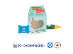 Standbodenbox Werbeverpackung aus weißem Karton 6 Ritter SPORT Schokotäfelchen Mischung: Alpenmilch