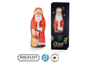 Riegelein Weihnachtsmann Werbebox aus weißem Karton als Werbeartikel mit Logo bedrucken