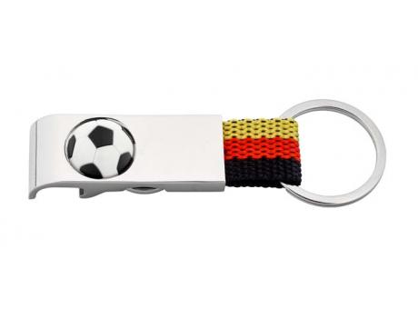 Schlüsselanhänger Flaschenöffner Fußball mit Einkaufswagen-Chip als Werbeartikel mit Logo bedrucken