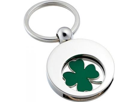 Glücksbringer Kleeblatt Schlüsselanhänger mit Einkaufswagen-Chip als Werbeartikel mit Logo bedrucken