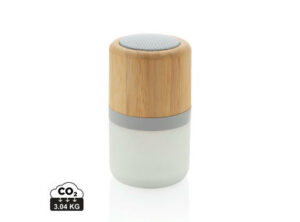 3W farbwechselnder Lautsprecher aus Bambus als Werbeartikel mit Logo bedrucken