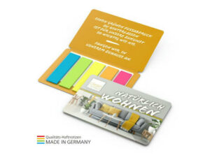 Multi-Card Papiermarker green+blue inkl. 4C-Druck als Werbeartikel mit Logo bedrucken