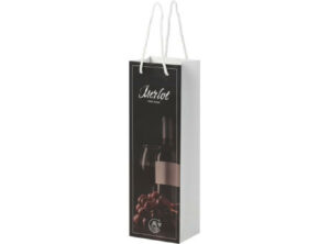 Handgefertigte 170 g/m² Weinflaschentüte aus Integra-Papier mit Kunststoffgriffen als Werbeartikel mit Logo bedrucken